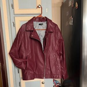 a.n.a Women's Deep Red Leather Jacket